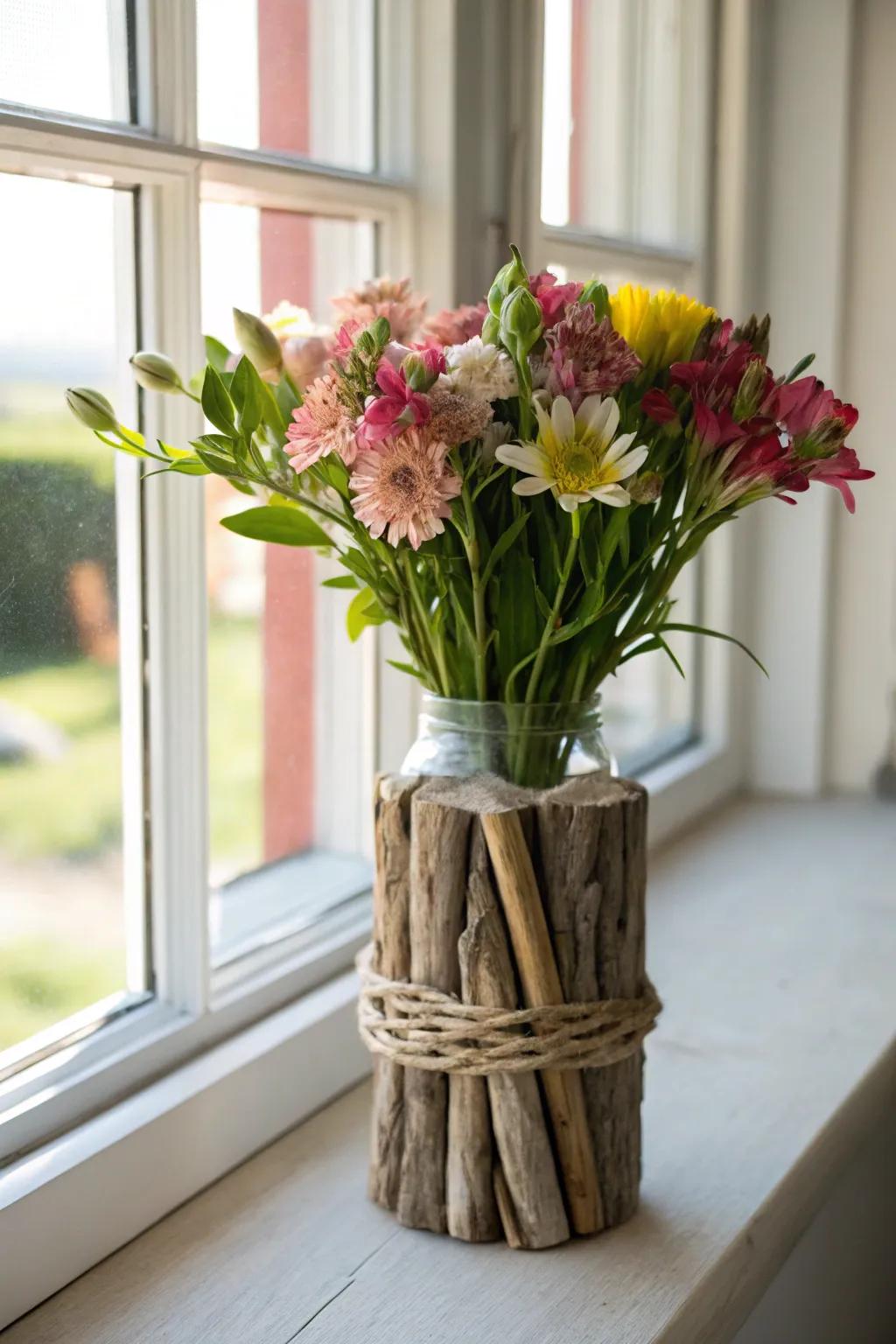 Incorporate a countryside element into your floral exhibits utilizing a shorewood vase.