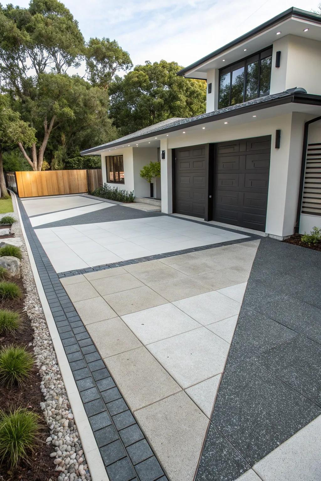 Two-color designs add a modern touch to driveways.