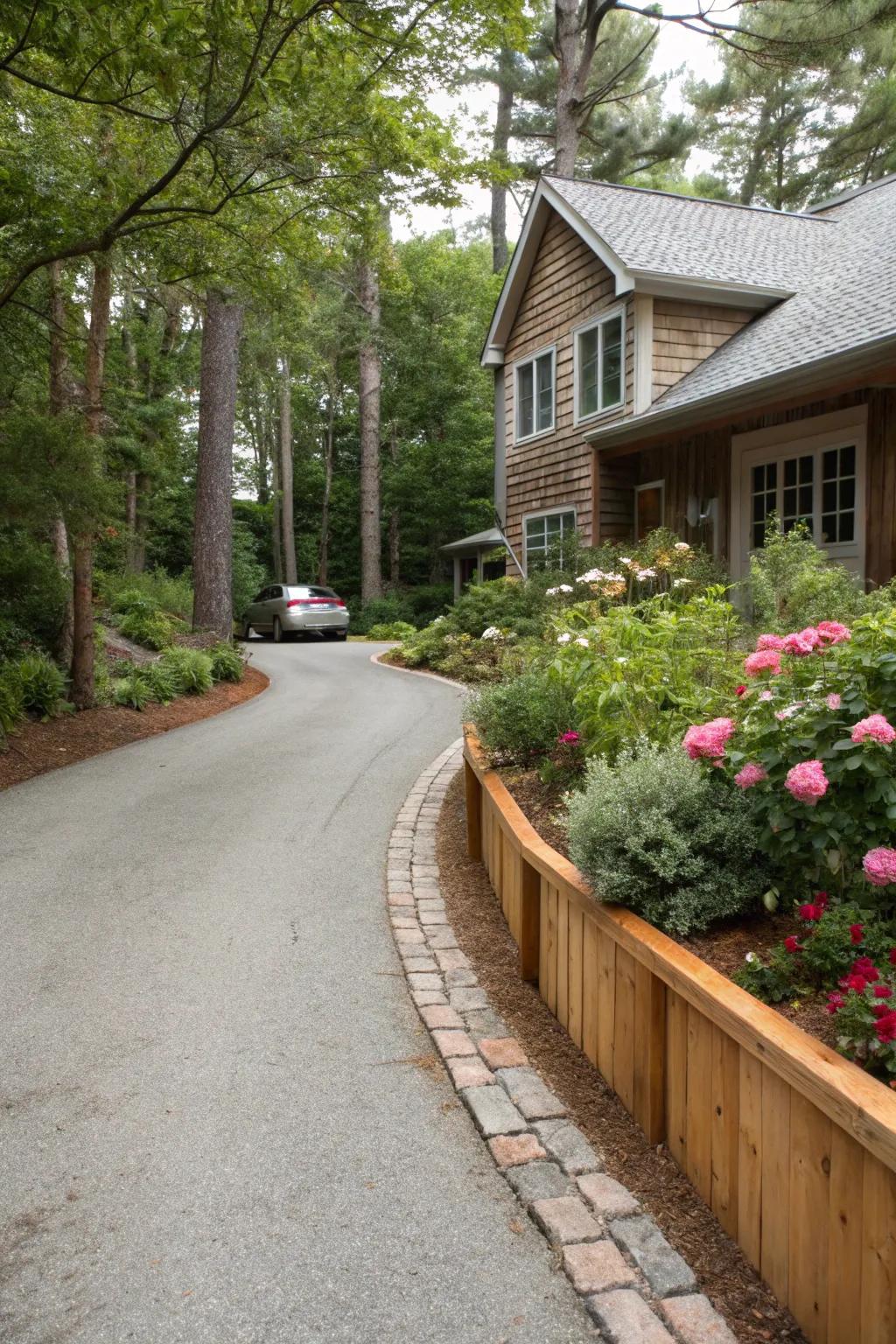 Wood elements can add a natural and harmonious touch to your driveway.