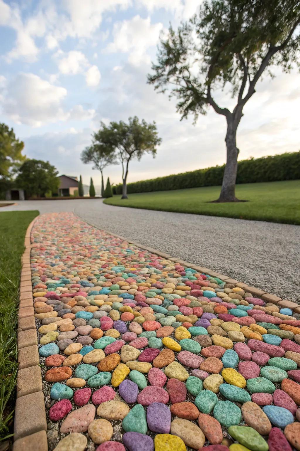 Gravel in varied colors can inject vibrancy into your driveway.