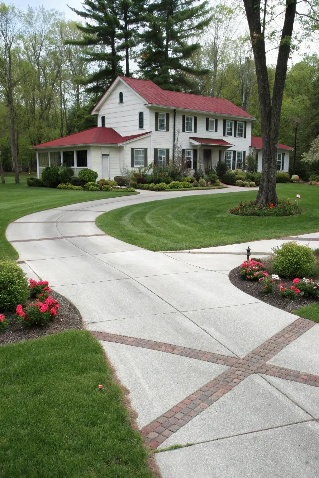 An innovative crossover driveway with intersecting paths.