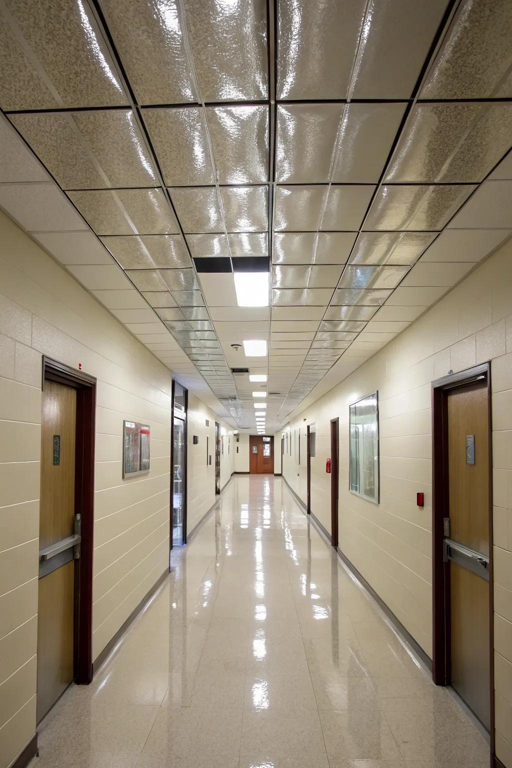 Brighten up spaces with reflective ceiling squares.