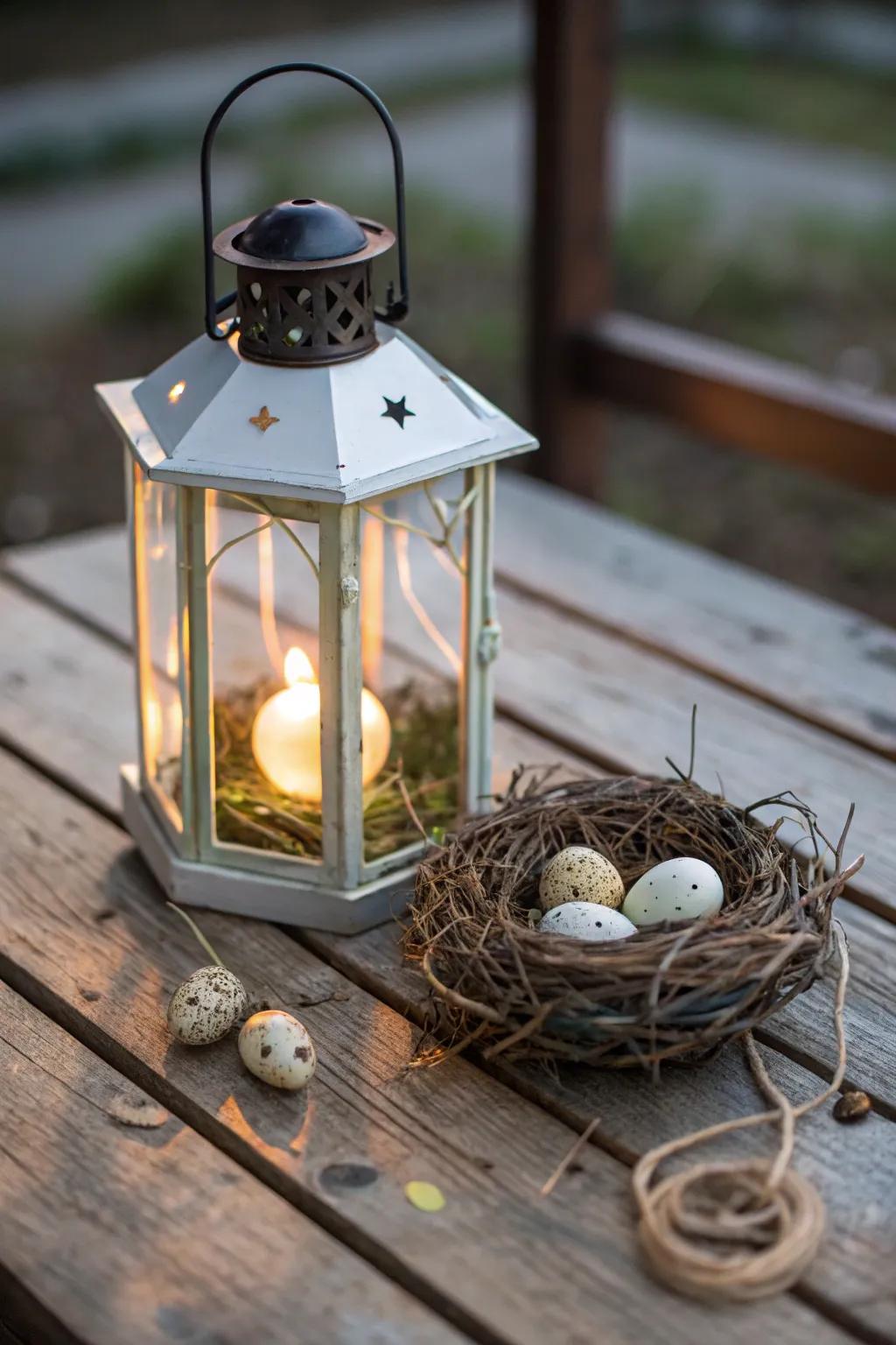 A bird's nest adds a whimsical, springtime touch to your lamp.