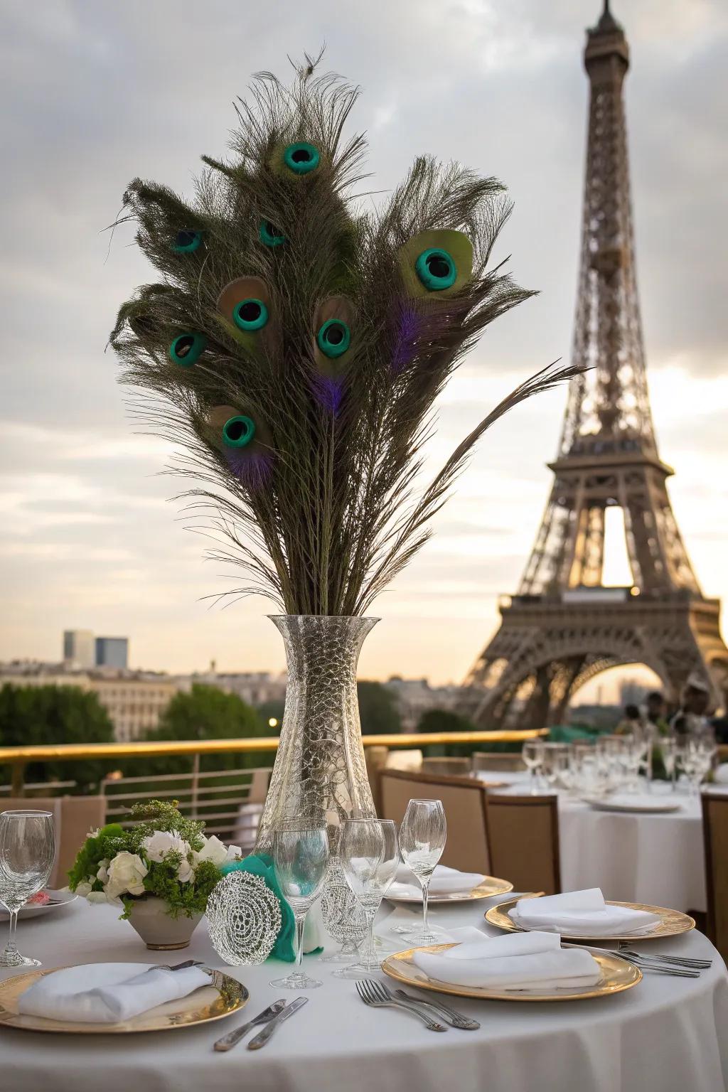 Add drama with the bold colors of peacock feathers.