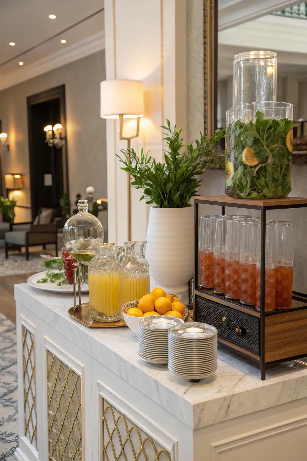 Elegant drink station featuring stylish glassware.
