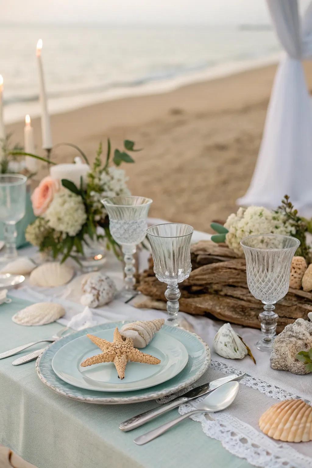 Shell details bring seaside elegance to the table setting.