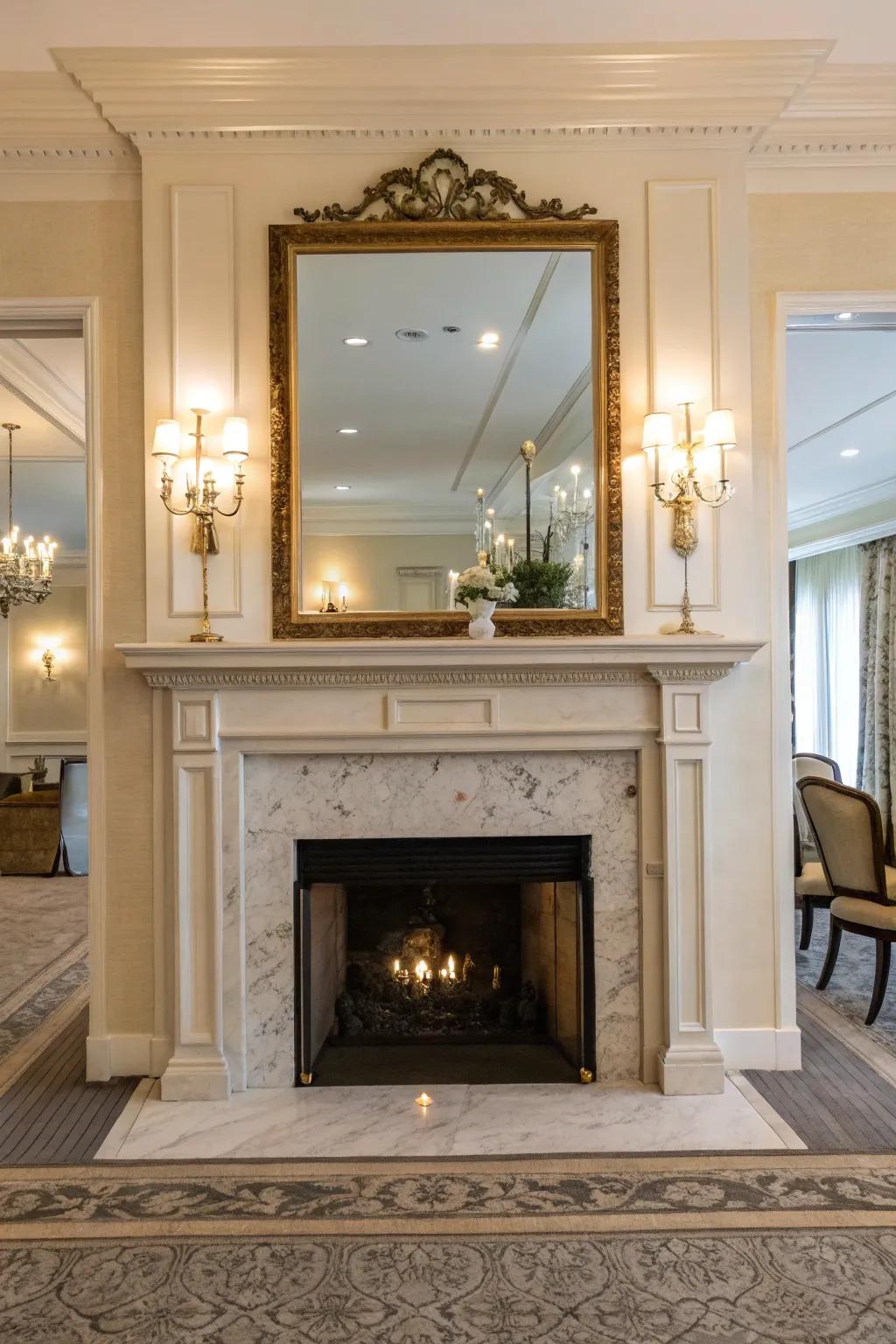 Add glamour by creating a mirror backdrop inside your fireplace.