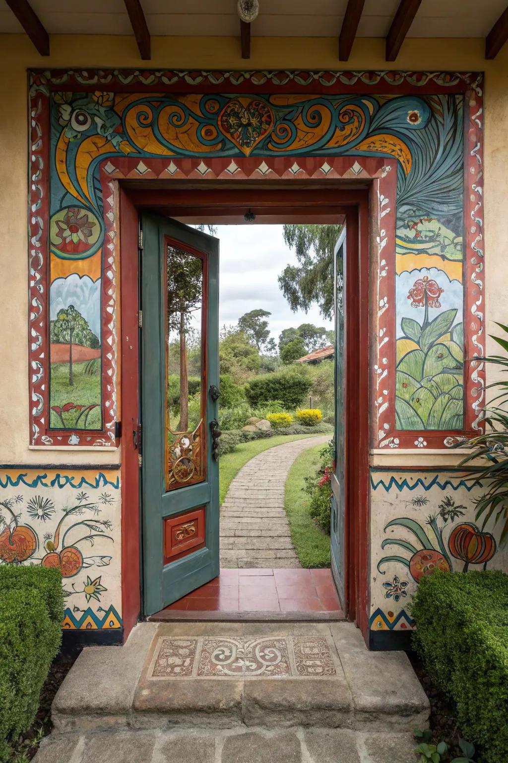 An entrance door becomes a canvas for artistic rendition.