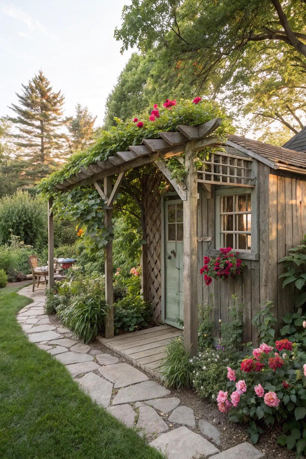A pergola contributes structure and beauty.