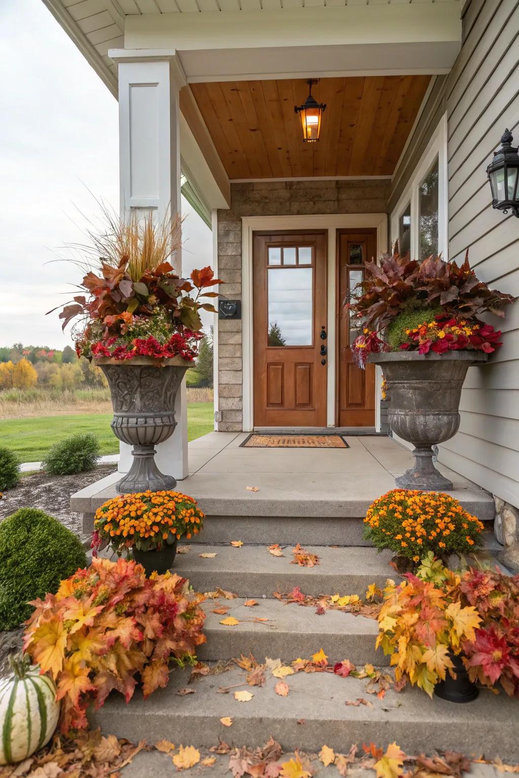 Balanced setups bring balance and order to your autumn entryway decor.