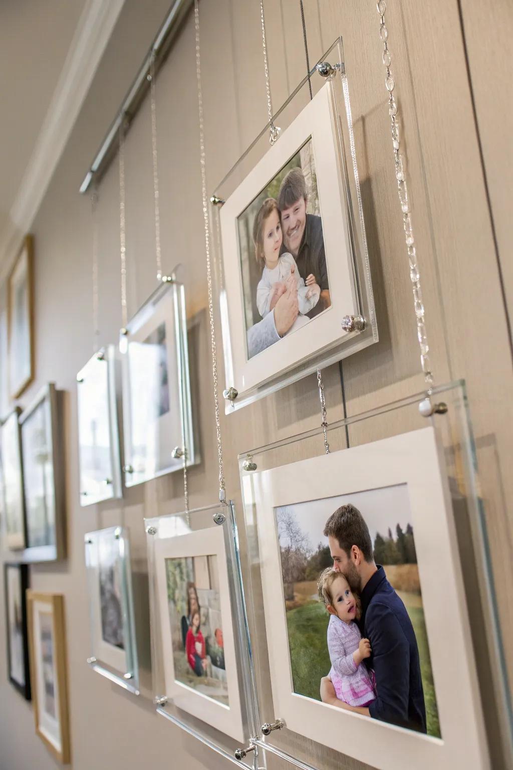 Levitating frames afford a contemporary and airy aesthetic to your photo presentation.