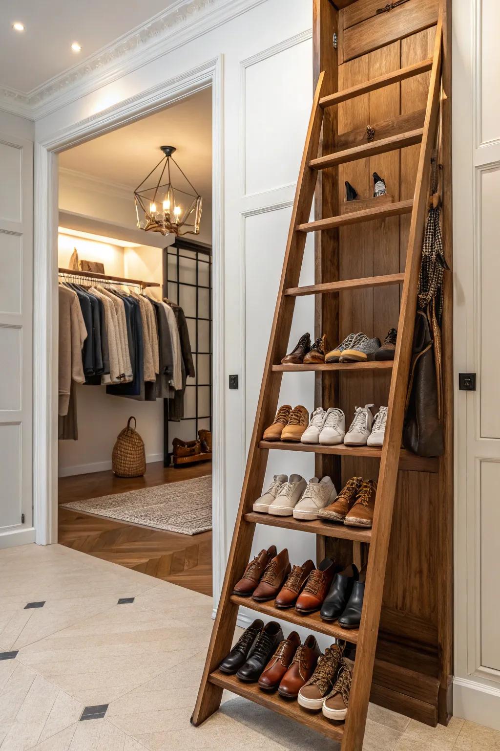 A unique shoe storage solution featuring a ladder