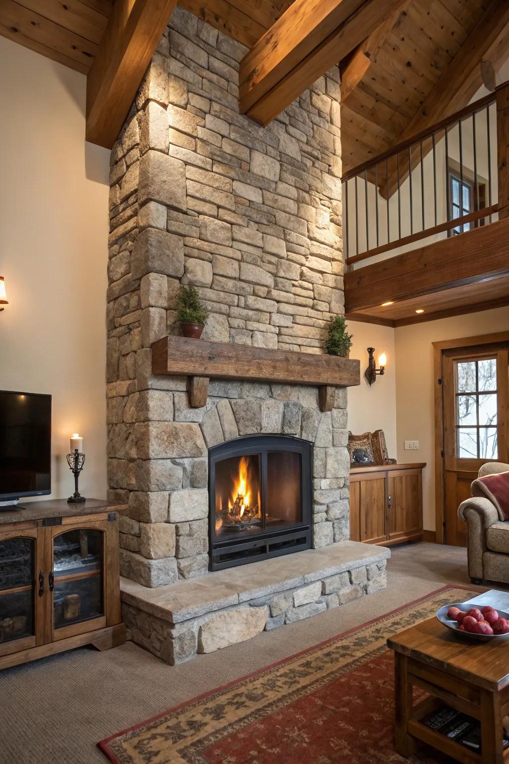 Stone veneer offers a natural, textured finish.