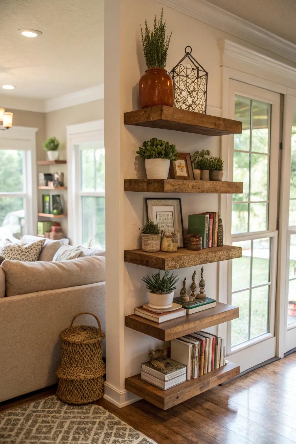 Corner floating shelves making use of space