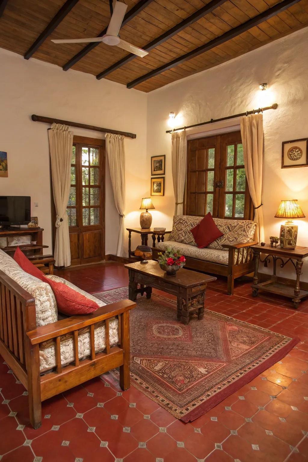 Carmine oxide floors add warmth and a hint of refinement.