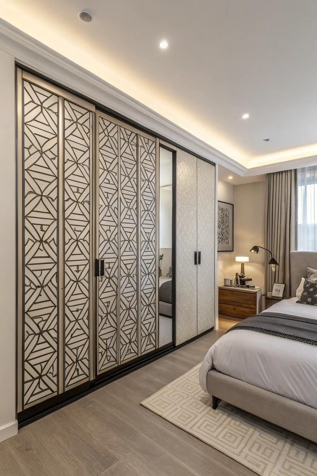 Modern patterns give closet doors a contemporary twist.