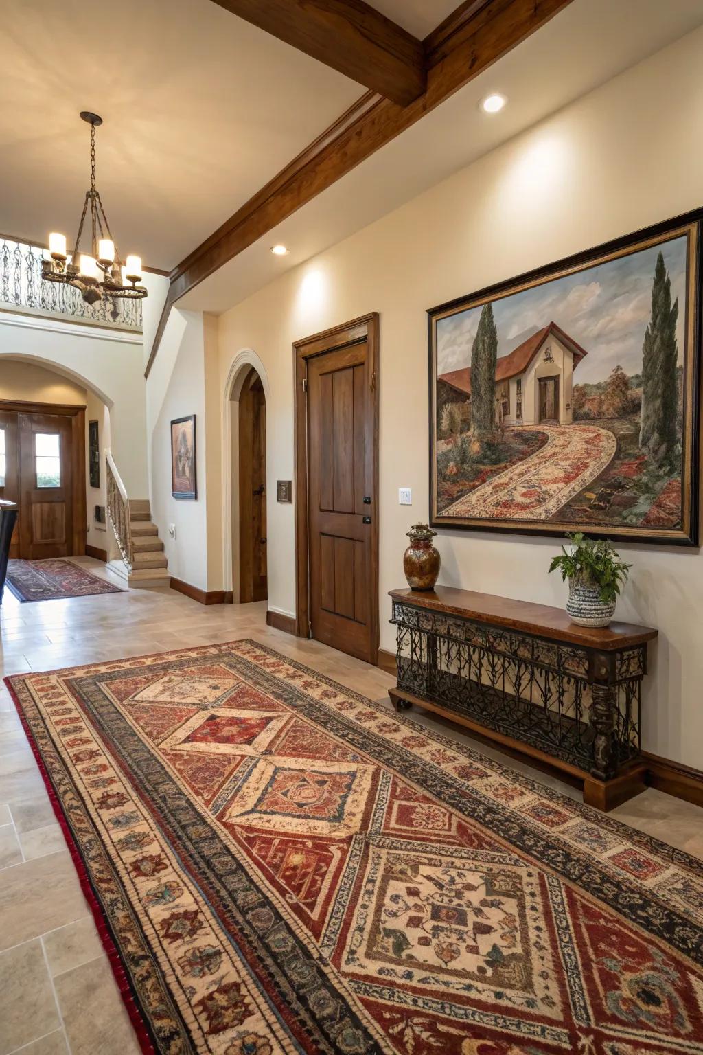 Cultural touches in a foyer make the space richer with history and stories.