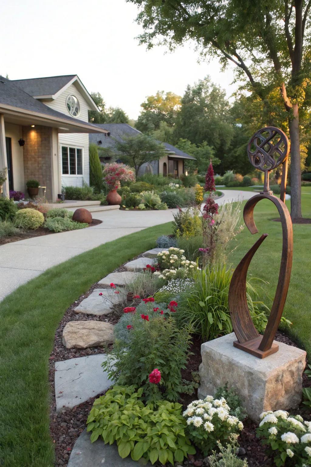 Artistic pieces adding unique accents to the garden
