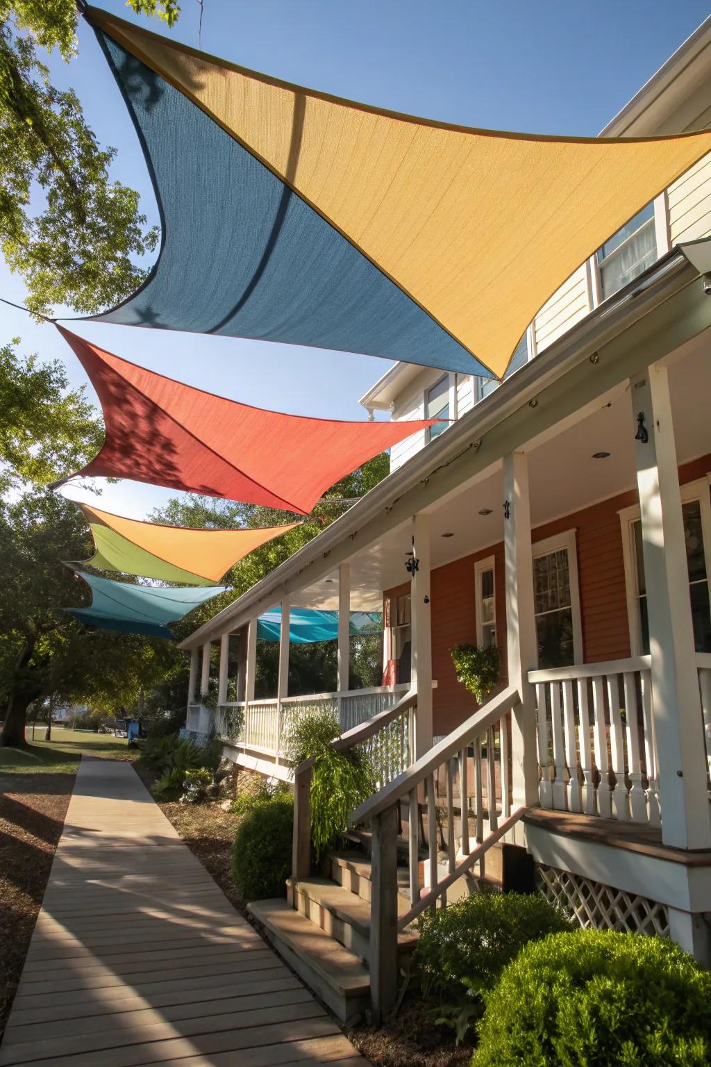 Layered sun sails designing a sculptural shade.