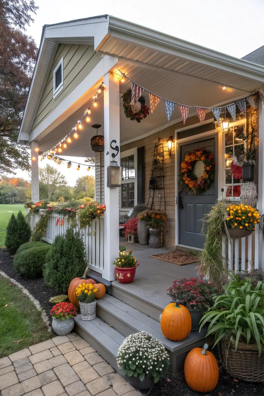 Periodic decor keeps the porch lively and engaging.