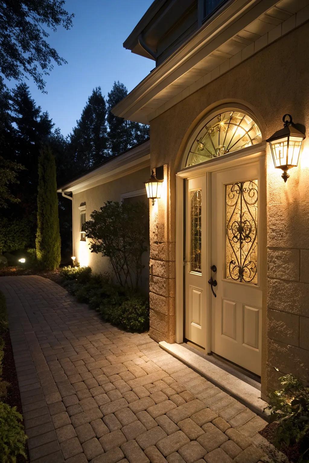 Adding lights enhances the entryway's ambiance.