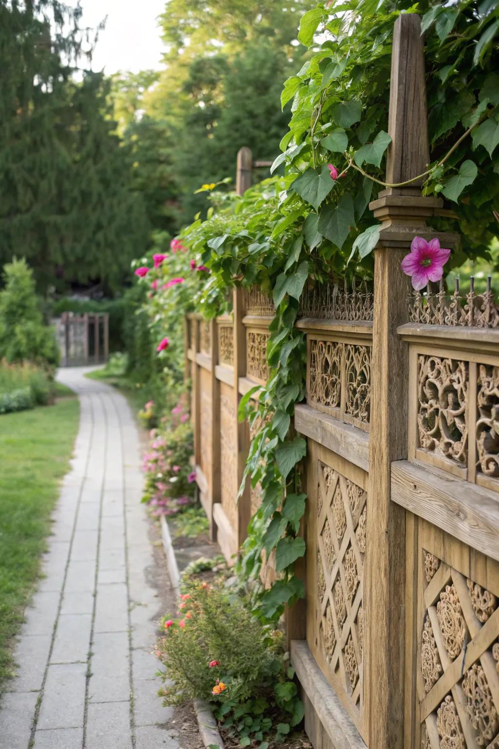 Decorative picket pieces offer charm and brace to garden plants.