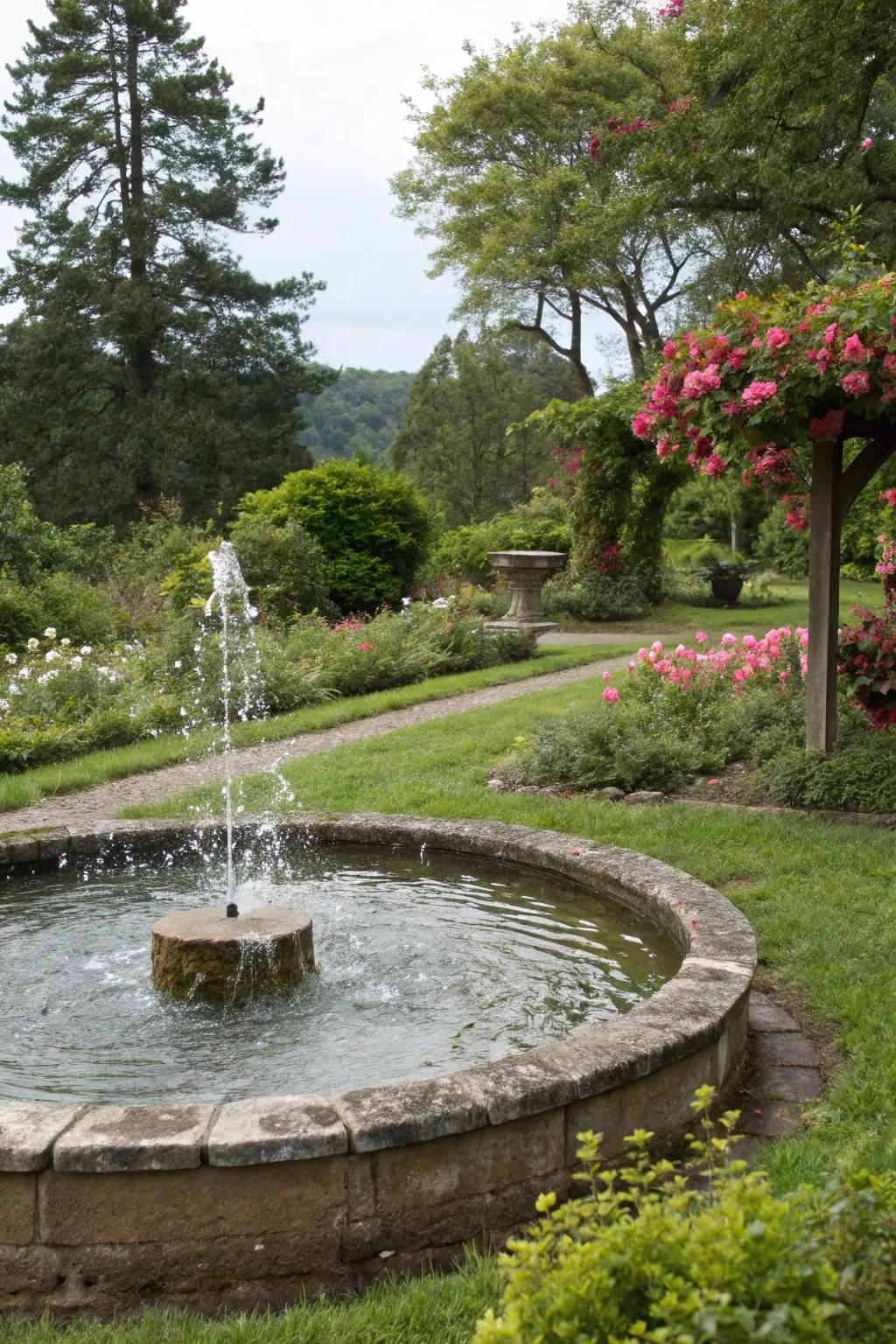 A tranquil water element nestled inside a garden.