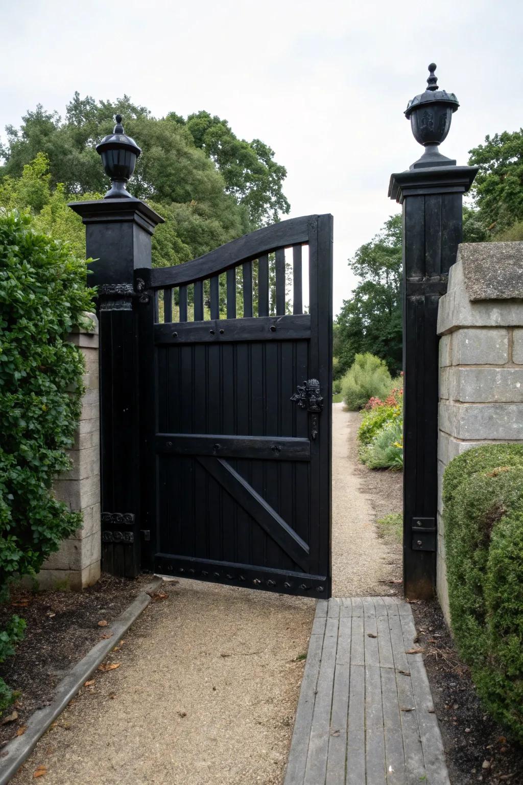 Bold black gate commanding attention.