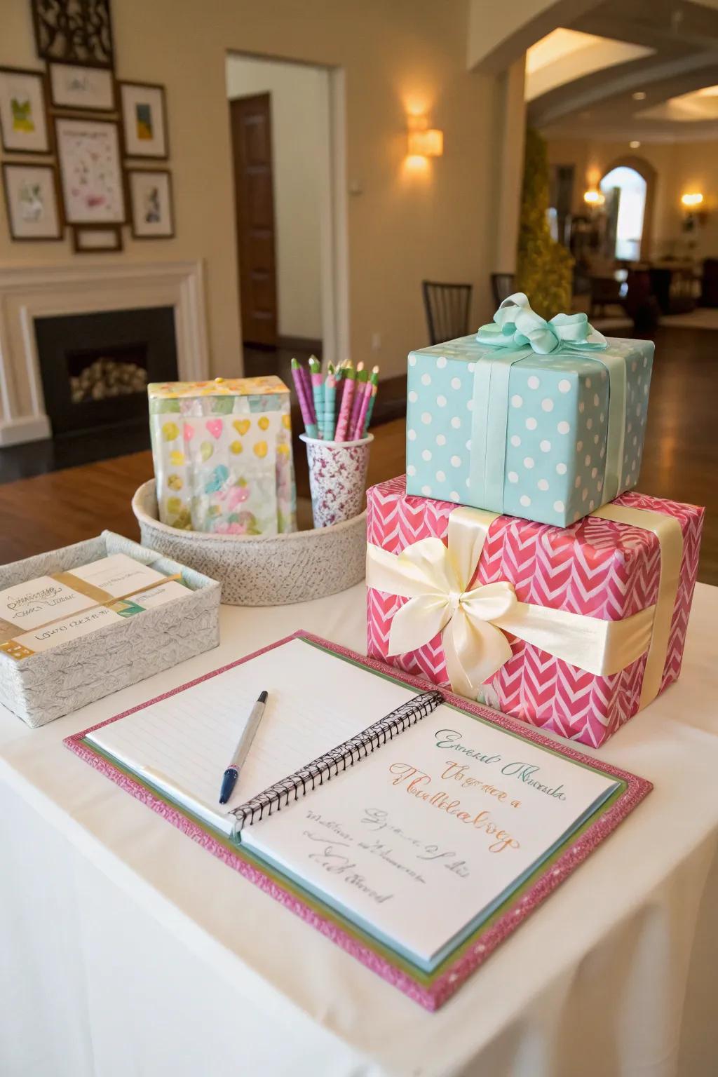 Invite guests to share their thoughts with an interactive element on your gift display.