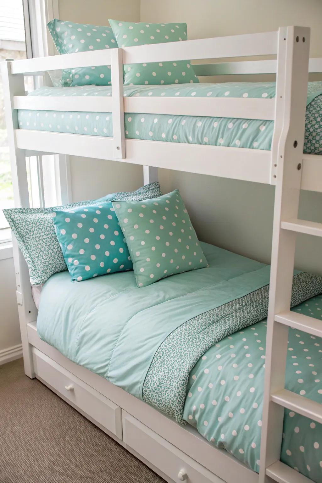 Themed bedding unifies the room’s design.