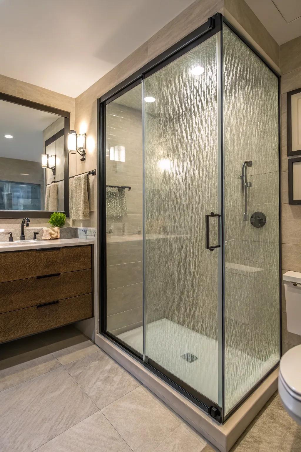 Grooved glass enhances elegance and privacy.