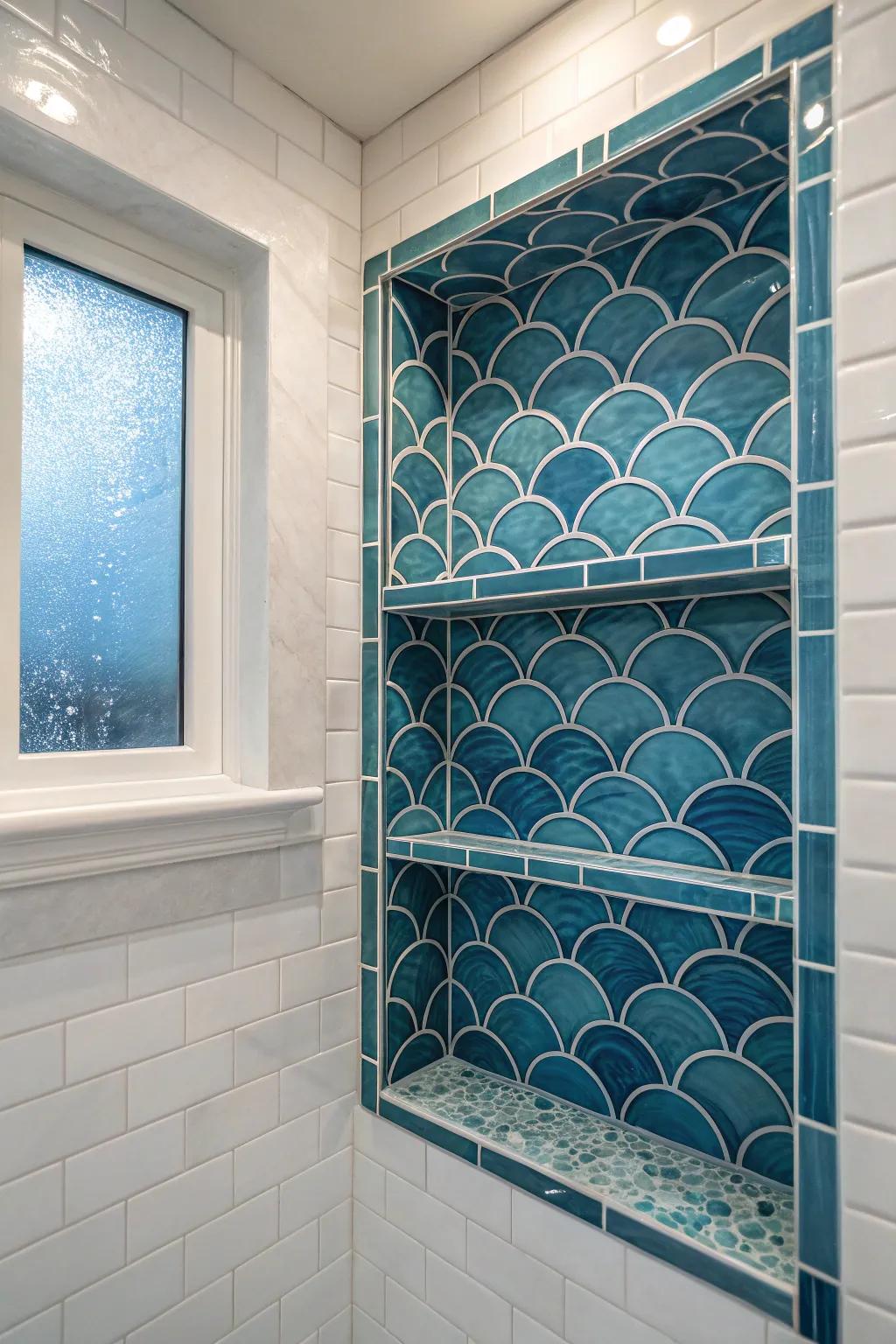 Nautical-themed glass squares bring a seaside sensation to any space.