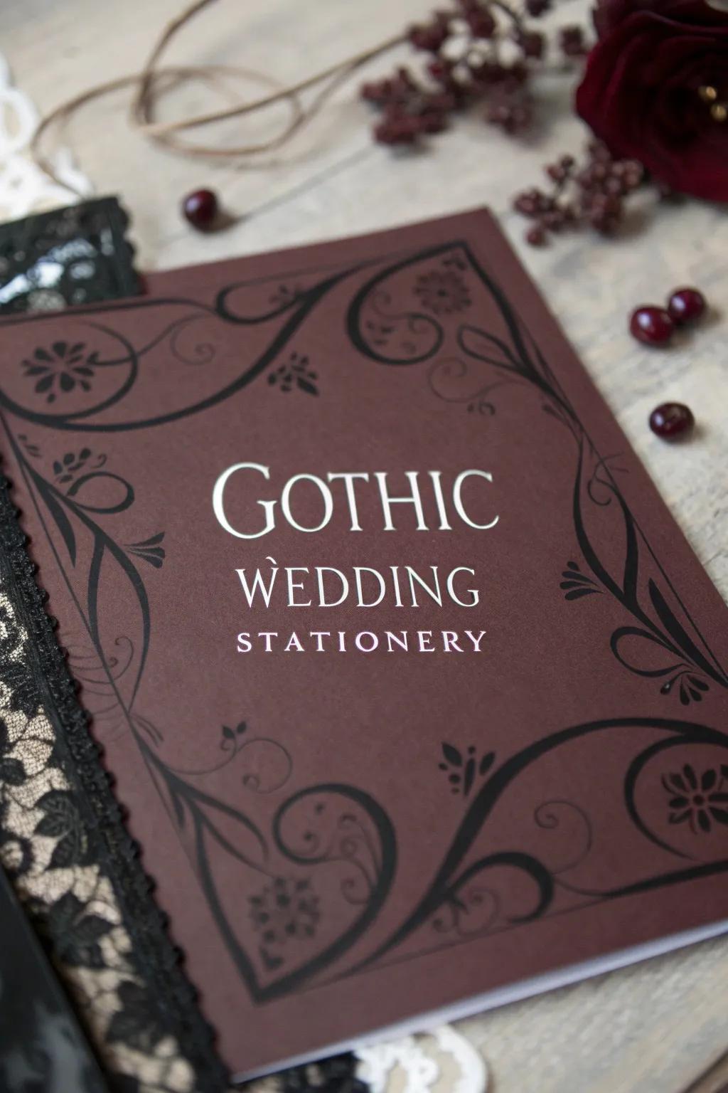 Gothic wedding stationery showcasing elegant calligraphy.