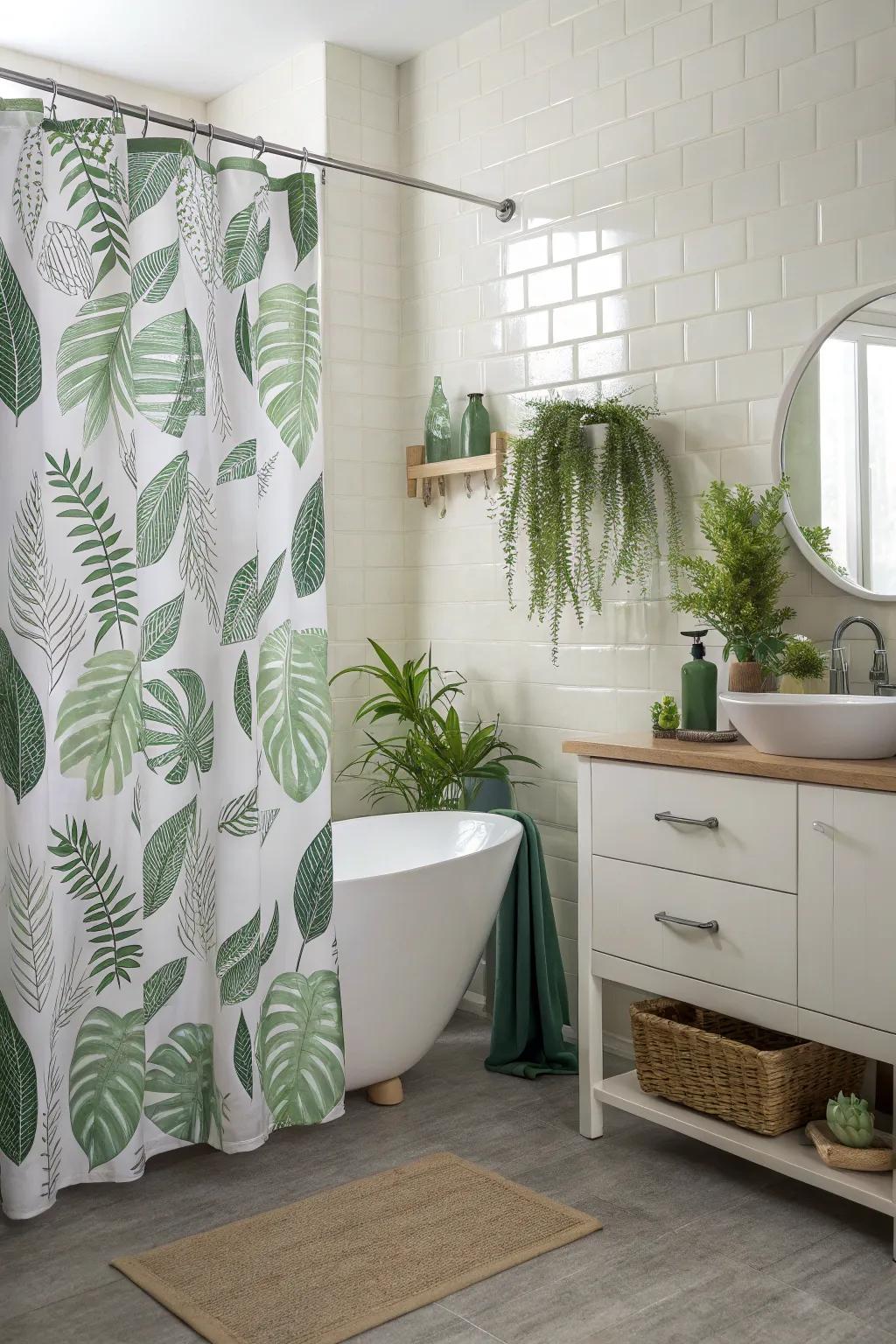 Botanical decor lends tranquility to your restroom experience.