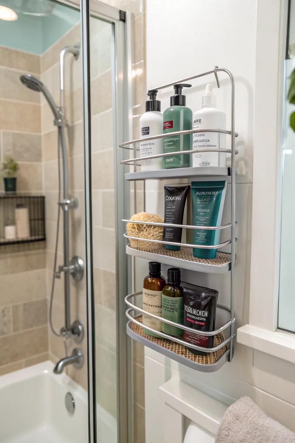 Classic shower caddy for keeping hair products at hand.