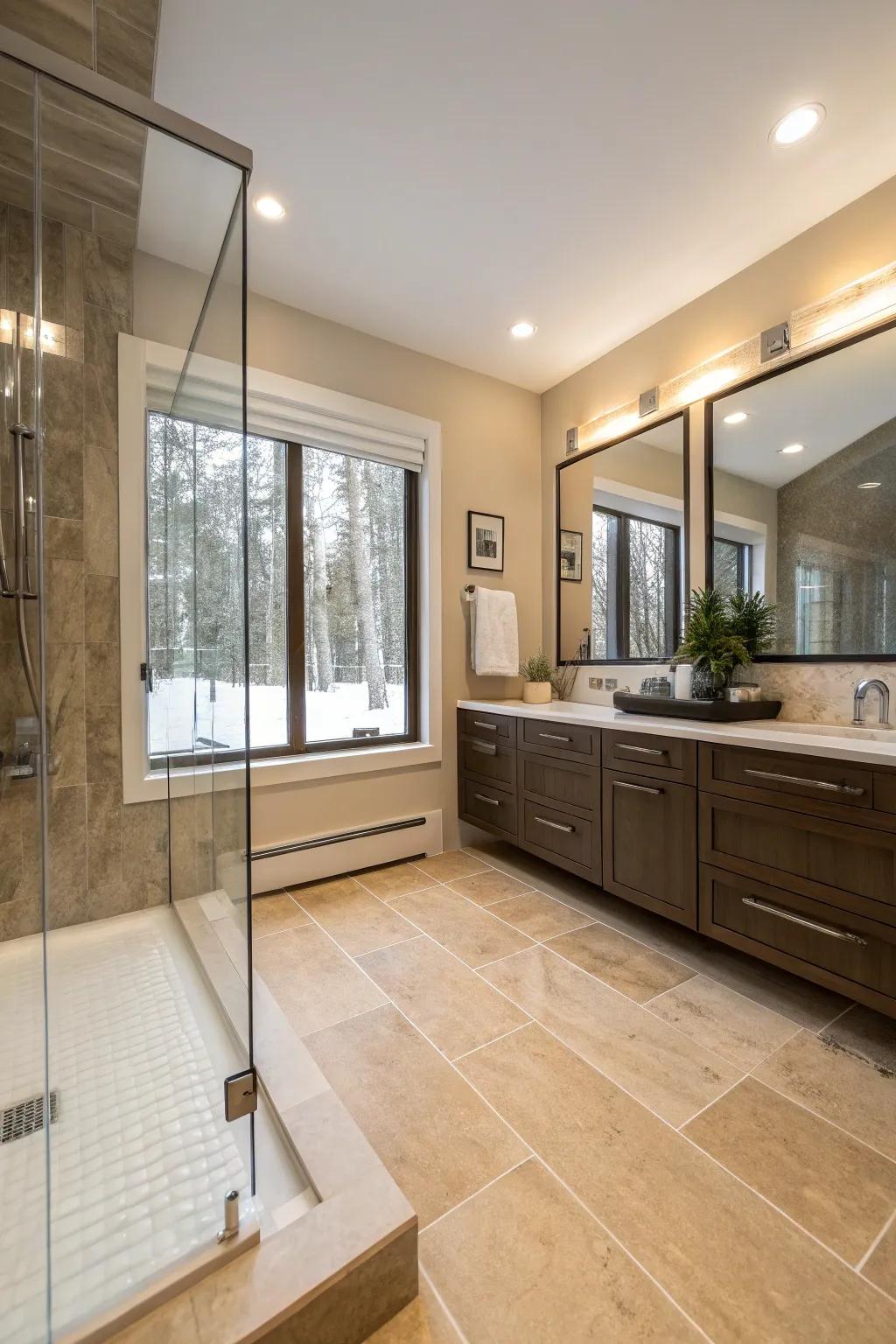 Warm floors provide comfort and luxury in a guest bathroom.