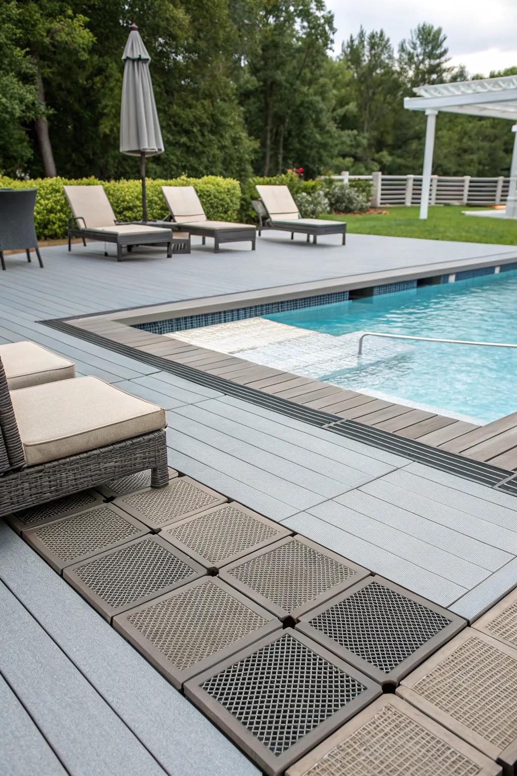 Building-block systems offer adaptability for unique poolside deck designs.