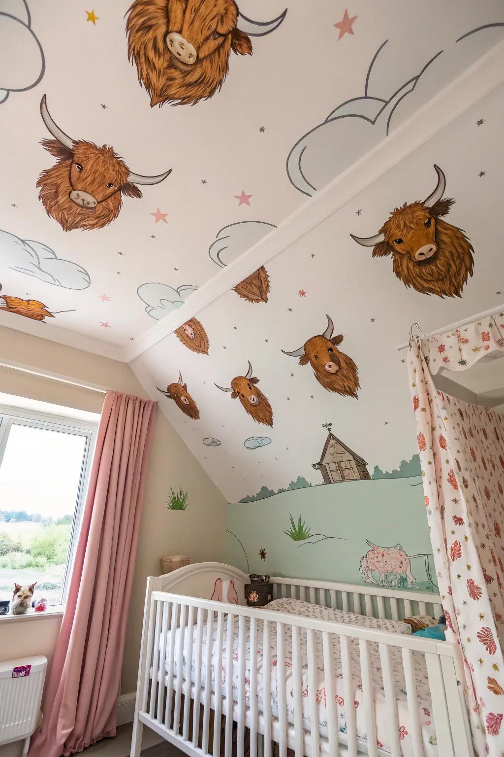 Ceiling decor offers a surprising, delightful touch.