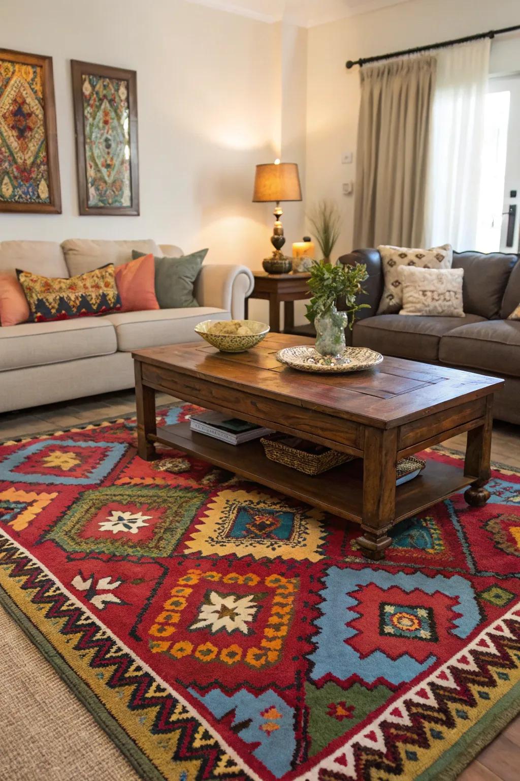 A statement rug can alter the look and feel of your living room.