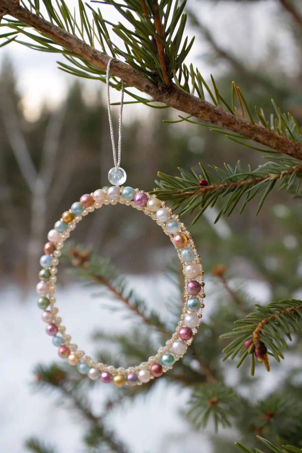 Sophisticated gemmed circle ornaments appending a delicate accent to the holiday tree.