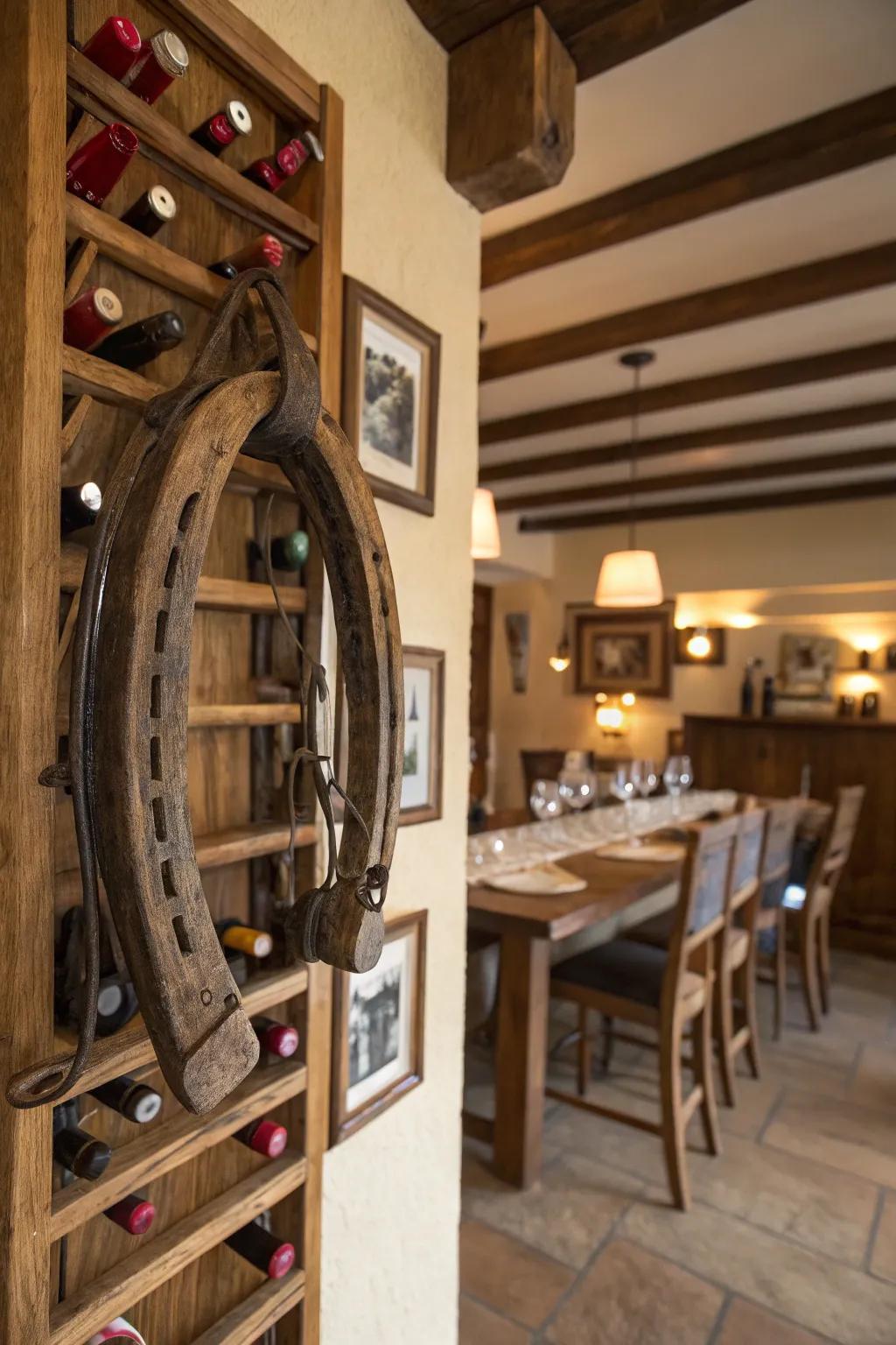 An <strong>equine neckwear</strong> imaginatively repurposed into a unique vine rack.” loading=”lazy” class=”pimg”>
	</picture><figcaption>An <strong>equine neckwear</strong> imaginatively repurposed into a unique vine rack.</figcaption></figure>
<p>Transform an <strong>equine neckwear</strong> into a period wine rack. It’s a chic method I display my wine selection, contributing a rustic touch to my dining area.</p>
<h3>Items that may come in handy:</h3>
<ul class=