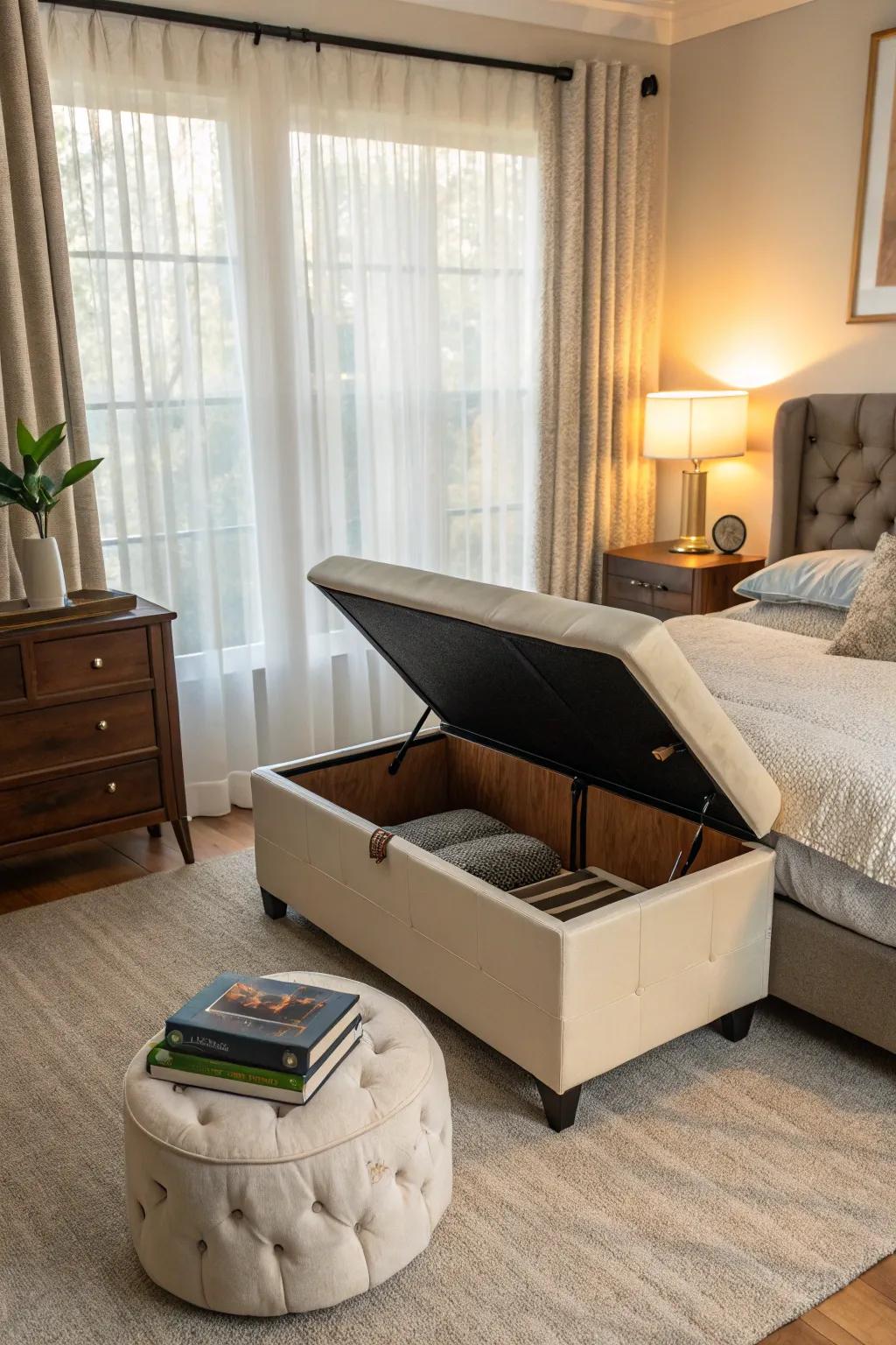 Multi-purpose furniture maximizes space and utility.