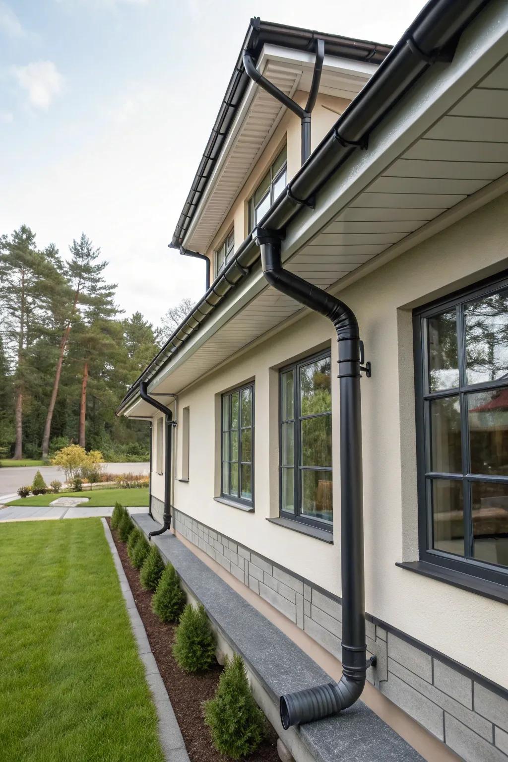 Stylish gutters blend seamlessly with the home's design.
