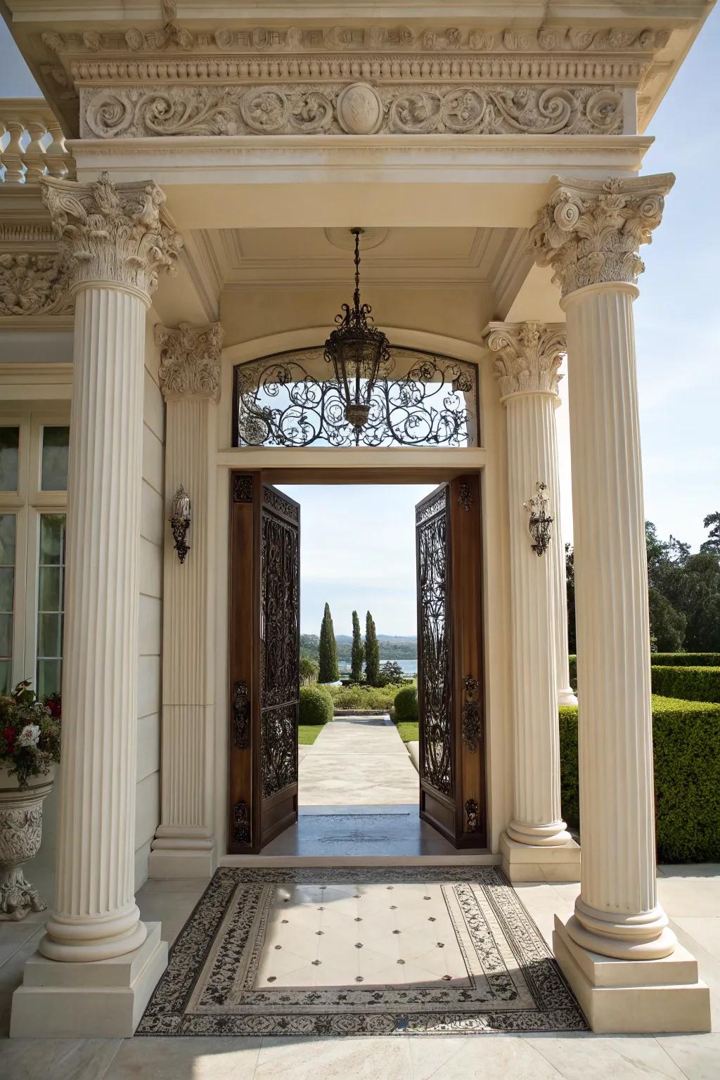Ornamental columns heightening the architectural draw of your entrance.