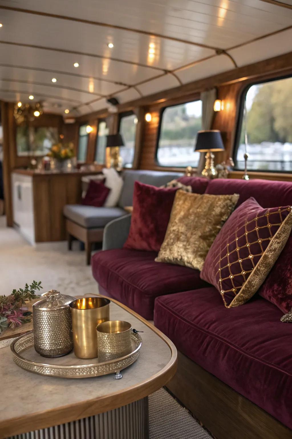 Elegant accessories add a dash of luxury to this houseboat.