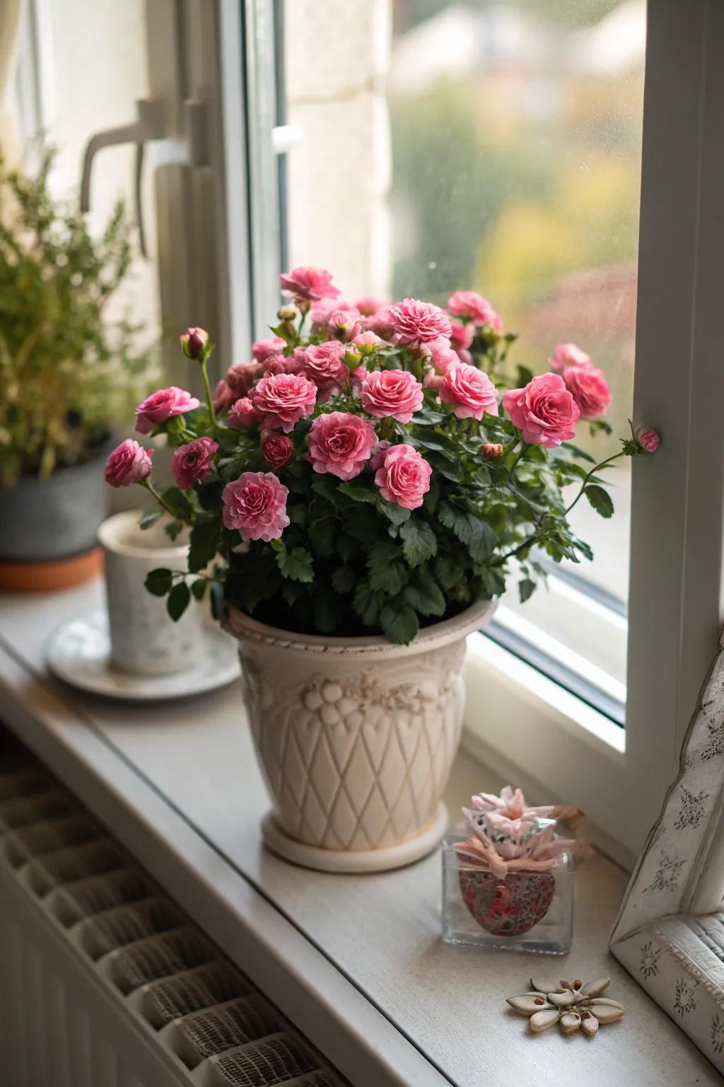 Miniature roses infusing the home with color and fragrance.