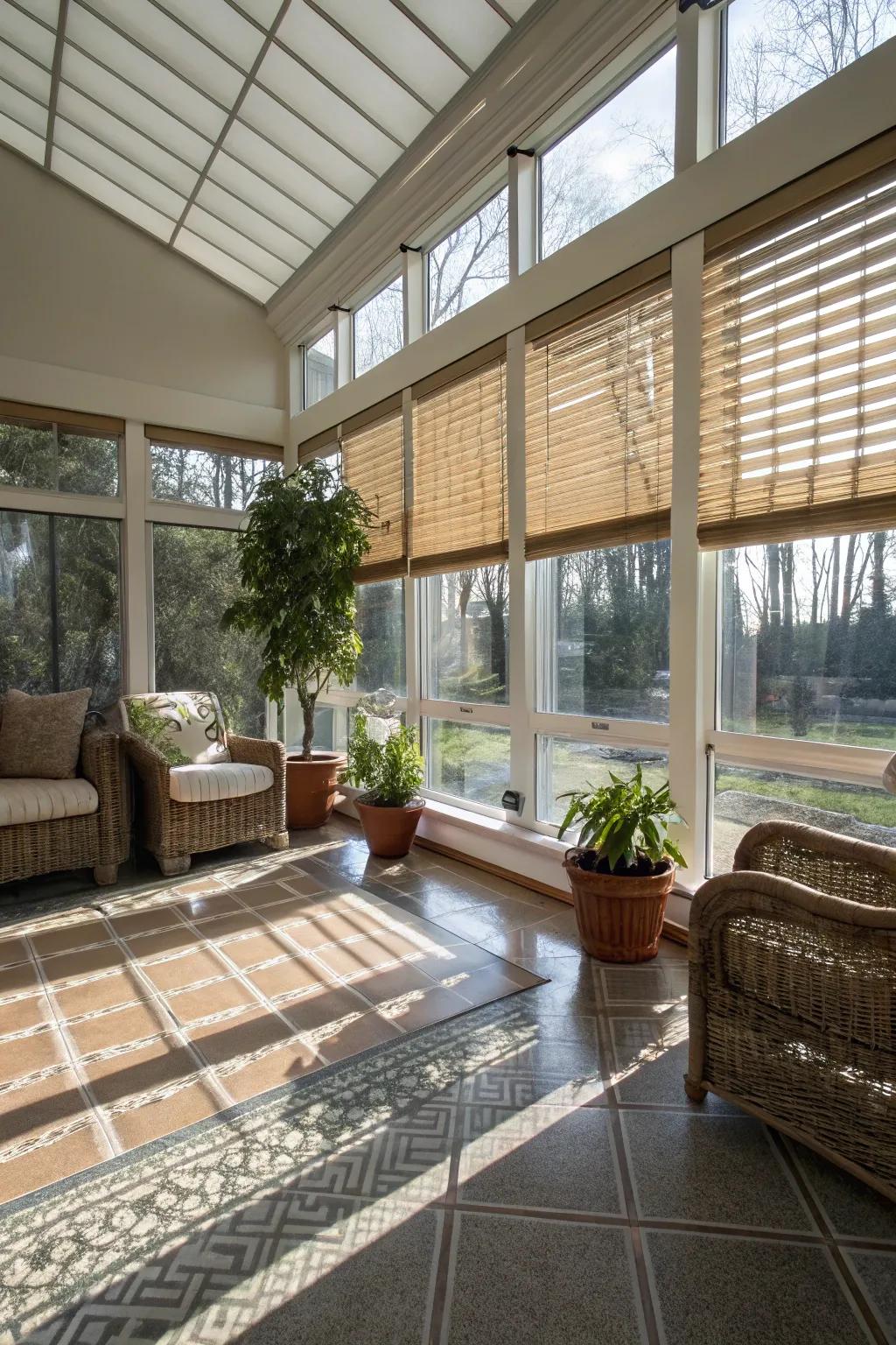 Deflecting shades help manage heat and light, ideal for sunny spaces.