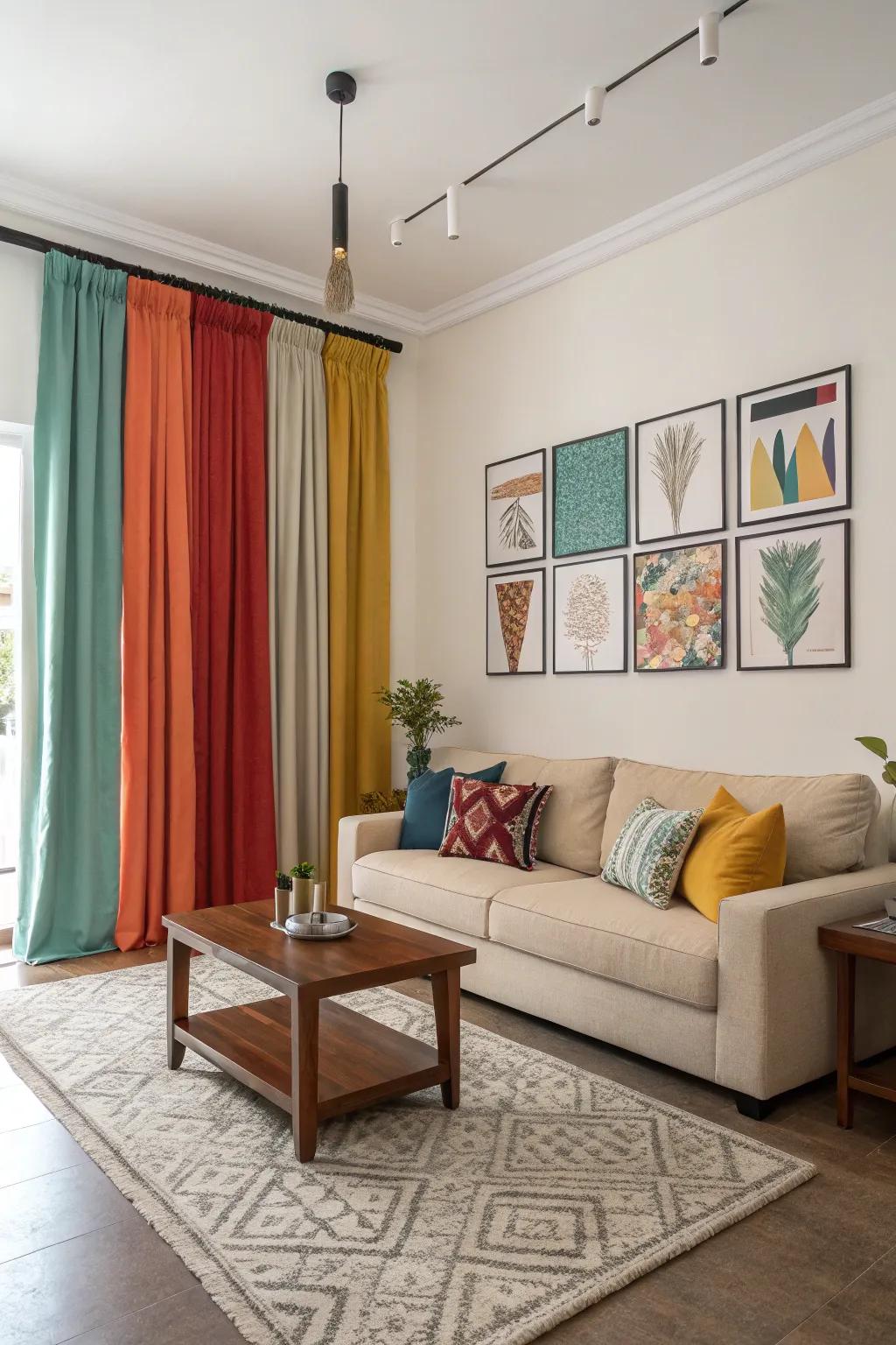 A vibrant hue in your dressings can energize a neutral living space.