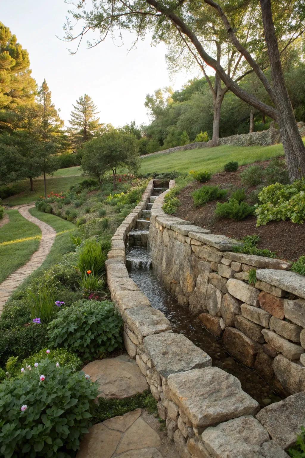 Support walls manage water and create garden opportunities.