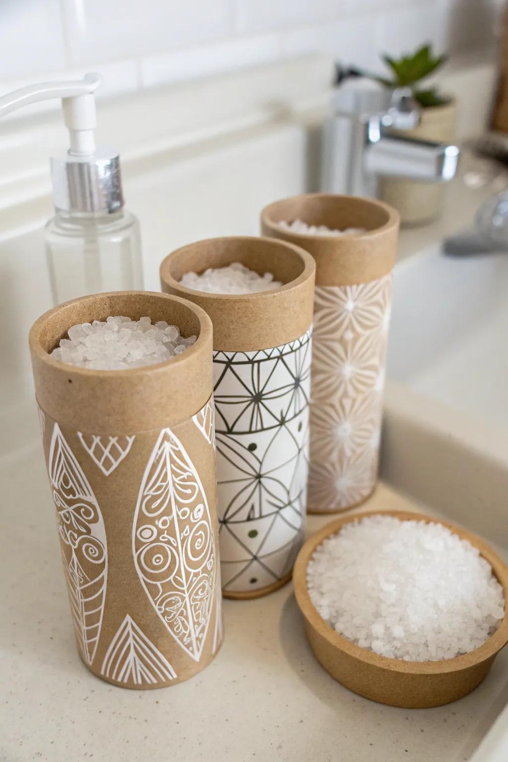 Eco-friendly and stylish Epsom salt storage in cardboard tubes